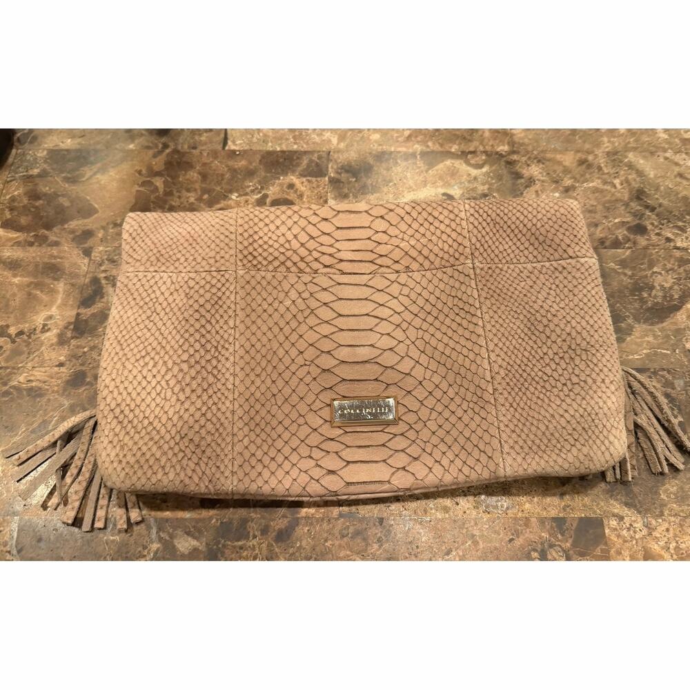 Coccinelle python Leather Classic Fold over Clutch Bag Zip Close Tassels